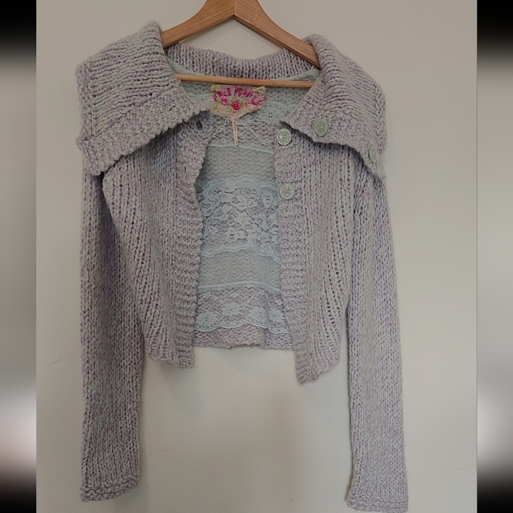 Free People Lavender Blue  Knit Cardigan Sweater